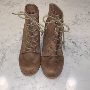 Brown Heeled Booties with Laces